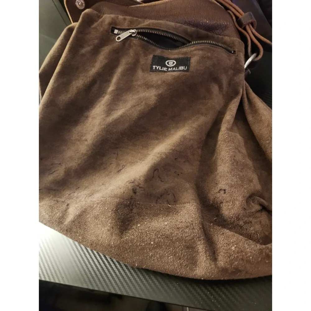 Vtg Tylie Malibu Distressed Crackle Metallic Suede Hobo Bag with Leather Accents